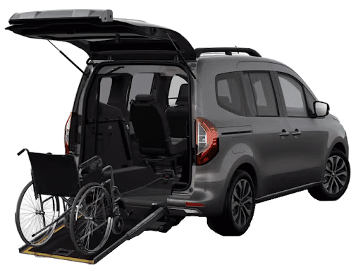 Renault Kangoo TPMR avec rampe d'accès déployée en location