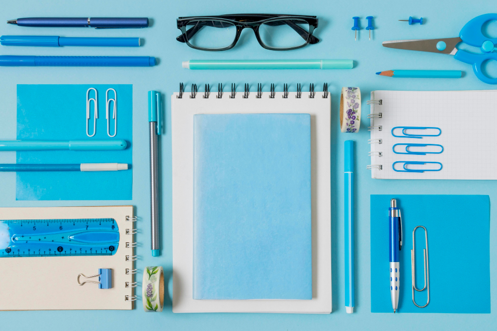 bureau et papeterie de bureau univers bleu